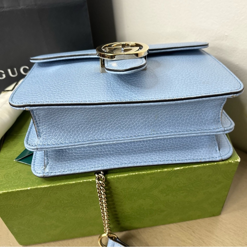 Gucci Pale Blue Leather Chain Crossbody Bag with Siver Hardware - Picture 6 of 16
